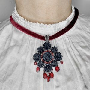 Vintage Velvet Rose Pendant Necklace